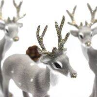 《Glass house》กวางคริสต์มาสสีเทา Xmas Elk จำลอง Plush Reindeer สำหรับตกแต่งบ้านคริสต์มาสของขวัญเด็ก Navidad เครื่องประดับปีใหม่ Props