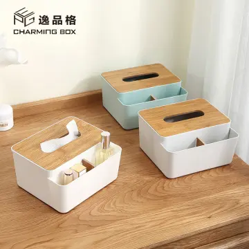 Box Storage Organizer Box With Wooden Lid For Tissue Paper Makeup