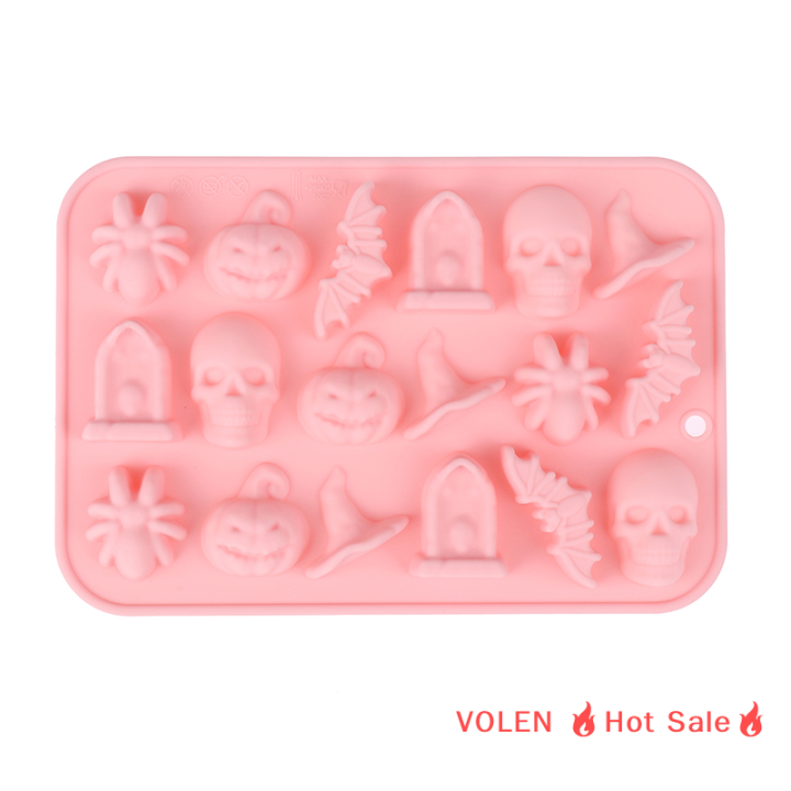 Halloween Skull Chocolate Silicone Mold Bat Spider Candy Biscuit Jelly  Baking Tray Witch Hat Tombstone Cake Mould Candle Decor