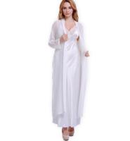 Free Shipping Women Satin Silk Robes Two-Piece Faux Silk Bathrobe Autumn Softness Sexy Lace Long Robe Home Wear Sleepshirts