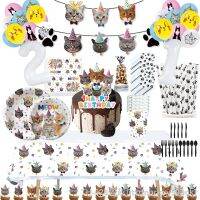 【LZ】﹍☊  Cat Birthday Party Decorations Packs Kitten Paper Tableware Set Balloons Plates Napkins Globes for Cat Baby Shower Party Supples