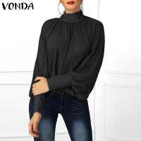 (จัดส่งฟรี)Vonda ผู้หญิง Batwing แขนเสื้อคอสูงขนาดใหญ่ย้อนยุคสบายๆหลวมบวกเสื้อด้านบน