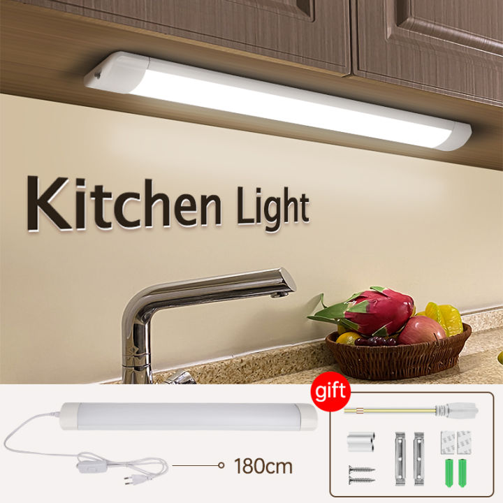1ชุดไฟติดใต้ตู้220v-ไฟ-led-สำหรับห้องครัวตู้เสื้อผ้าแผ่นเรืองแสง10w-20w-30-60ซม-สำหรับไฟในห้องนอน