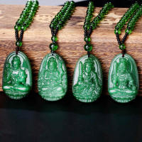 High Quality Unique Natural Green Quartz Carved Buddha Lucky Amulet Pendant Necklace For Women Men Sweater Pendants Jewelry New