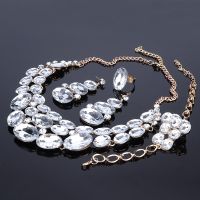 Luxury Crystal Earrings Necklace Bracelet Ring Bridal Jewelry Set Elegant Bride Party Prom Costume Dress Accessories Gifts