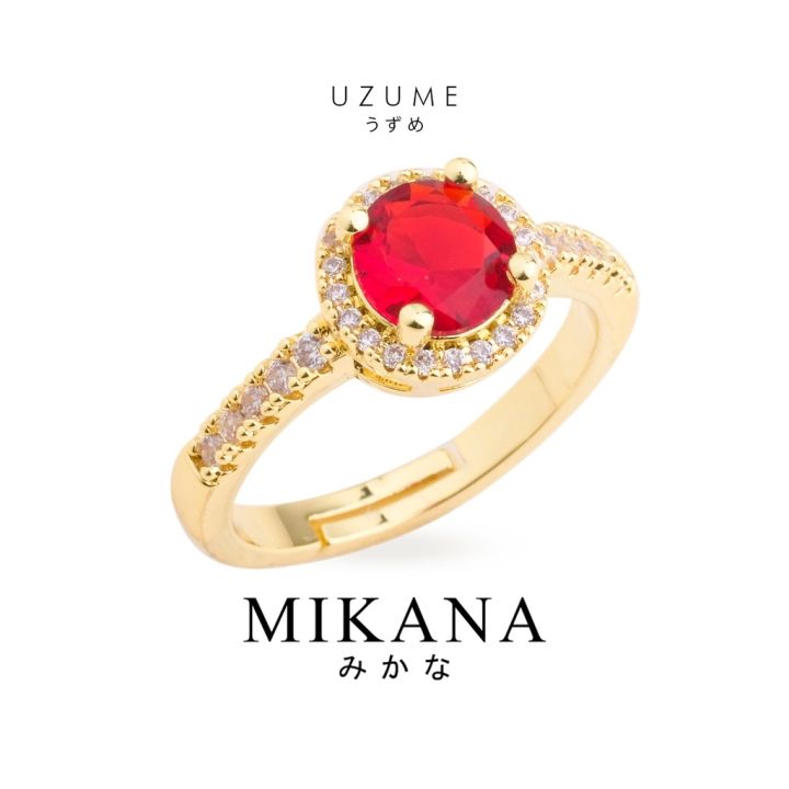 Mikana Red Crystal 14k Gold Plated Uzume Ring Accessories Jewelry For ...