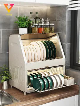 Kitchen Organizer Rack 3-Tier Plate Organizer Dish Cabinet Hanging