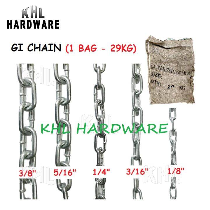 [KHL] 29 KG (1 Bag) GI Chain / Galvanized Chain Link / Rantai Besi 1/8", 3/16", 1/4", 5/16", 3