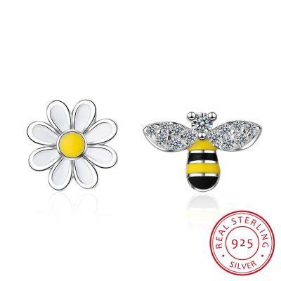 925เงินสเตอร์ลิงแท้น่ารักไม่สมมาตรผึ้ง Amp; ต่างหูสตั๊ดเซอร์โคเนียดอกไม้ดวงอาทิตย์ D39ช่อดอก; Oreille สำหรับเครื่องประดับอย่างดีผู้หญิง