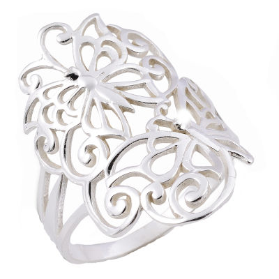 Ring Butterfly and Flower white 925 Sterling silver Size. 10 แหวนเงิน 925 สเตอรลิง ซิลเวอร