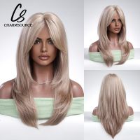 Natural Wavy Synthetic Wigs Ombre Brown to Platinum Hair with Side Bangs for Women Daily Party Cosplay Heat Resistant Fiber Wig  Hair Extensions Pads