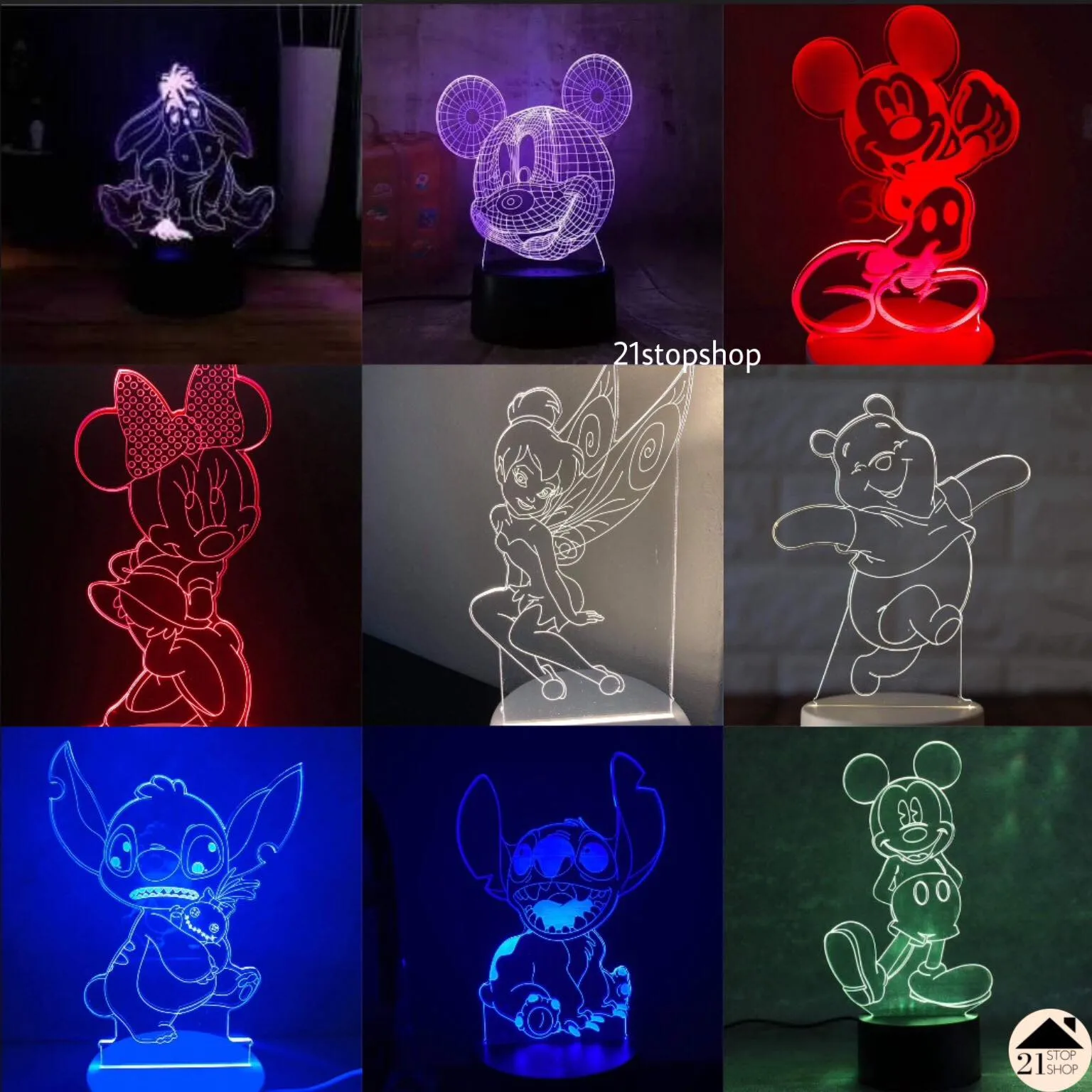 Disney Cartoon Characters 3D Acrylic LED Lamp [single/7 colors/16 colors  with remote - usb plug] | Lazada PH