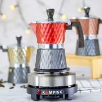 KAMPING ชุดเเตาไฟฟ้า + มอคค่าพอท moka pot เหลี่ยมเพชร สไตล์อิตาลี (MOKA POT) 3cup/150ml