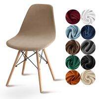 Solid Color Velvet Shell Chair Cover Washable Removable Back Chair Covers Stretch Dining Seat Cover for Hotel Home Dining Room