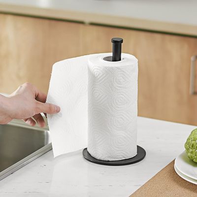 Desktop Roll Paper Holder Kitchen Vertical Paper Holder Stainless Steel Paper Towel Holder for Kitchen Countertop Black