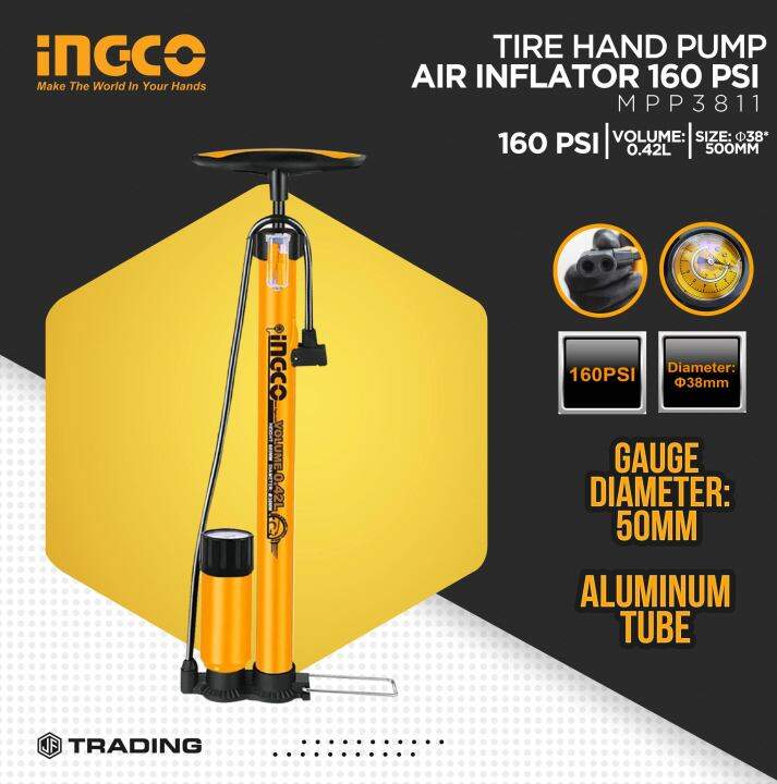 INGCO Tire Air Pump Inflator Portable Manual 160 PSI Aluminum Tube