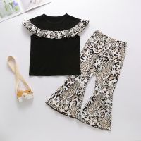 [COD] European and childrens wholesale supply girl summer suit short-sleeved T-shirt leopard print flared two-piece