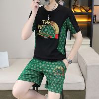 【Hot Sale】 Mens Fashion Embroidered Short Sleeve Printed Shorts A Set