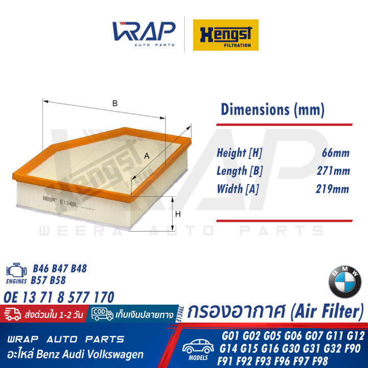 bmw-กรองแอร์-hengst-บีเอ็ม-รุ่น-g01-g02-g05-g06-g07-g11-g12-g14-g15-g16-g30-g31-g32-f90-f91-f92-f93-f96-f97-f98-เบอร์-e1346l-oe-13-71-8-577-171-bosch-s0615-f-026-400-615-mann-filter-c28037-mahle-lx463