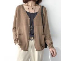 Loose V -neck Long -sleeved Cardigan Girl, New Spring and Autumn, ด้านบนสุด, เสื้อสเวตเตอร์ผู้หญิงบาง ๆ ในช่วงต้นฤดูใบไม้ร่วง, วัสดุคุณภาพสูงสูง