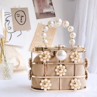 Fashion Party Clutch Pearl Flower Cage Bag Pearl Bucket Bag Star Same Style Chain Womens Cross-Body Bag