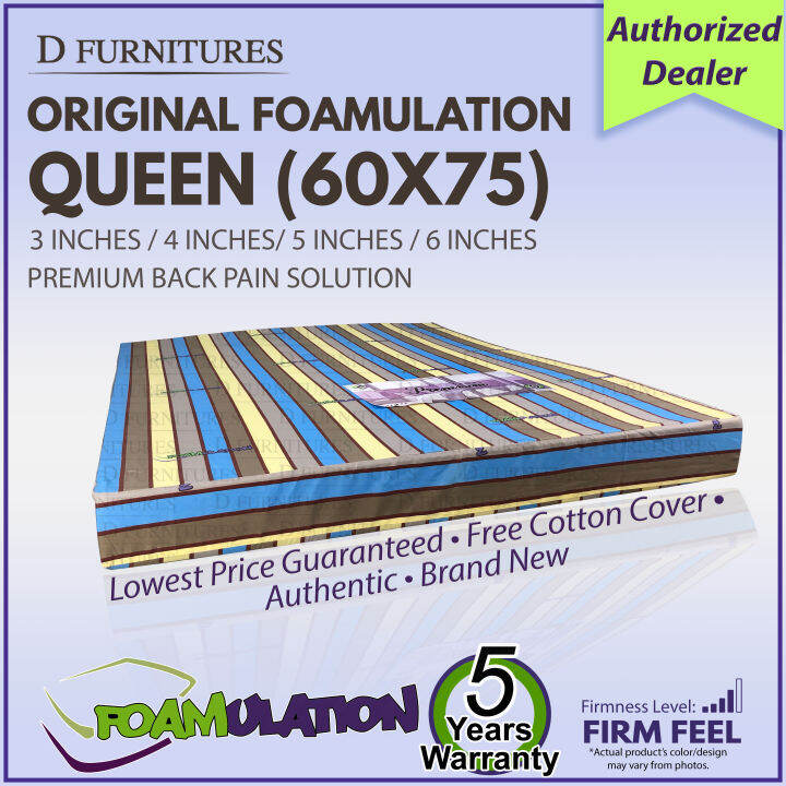 Foamulation 60x75 inches QUEEN size Foam Mattress W Cotton Cover COD is