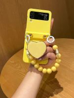 For Samsung Galaxy Z Flip 5 4 3 5G F7110 F7070 Unique Heart Stand Holder Pearl Wrist Phone Case Cover Phone Cases