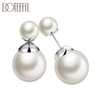 DOTEFFIL 925 Sterling Silver Spherical WhiteBlack Pearl Earring For Woman Fashion Party Wedding Engagement Party Jewelry