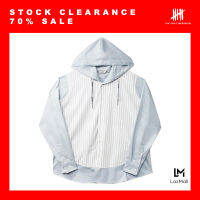 (SIX P.M.) OVERSIZED HOODIE TWO TONE CUTTING SHIRT / เสื้อเชิ้ต UNISEX ใส่ได้ทั้งชายและหญิง คอปกฮู้ด แขนยาว ตัดต่อผ้าสองสี / AW19