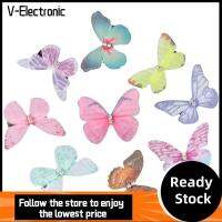 V-ELECTRONIC 36PCS ผ้าออแกนซ่า การตกแต่งผีเสื้อด้วยผ้าโปร่ง สีสันสดใส สองชั้น การตกแต่งผีเสื้อที่มีสีสัน ตกแต่งผีเสื้อ ผีเสื้อรูปผีเสื้อ เครื่องประดับผีเสื้อ งานฝีมืองานประดิษฐ์