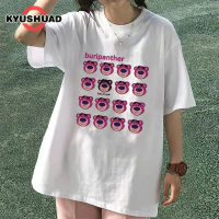 KYUSHUAD เสื้อยืดผู้ชายแขนสั้นพิมพ์ลายหมีสตรอเบอร์รี่คอกลม เสื้อยืดการ์ตูนแขนสั้นเสื้อยืดระบายอากาศผ้าฝ้ายบริสุทธิ์