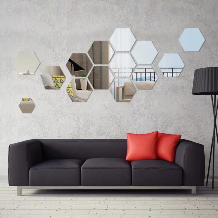 Fashion 3D Hexagon Mirror Acrylic Home Decoration Background Wall Sticker  12pcs | Lazada PH