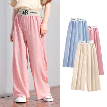 Girls Wide Leg Pants with Pockets - Elastic High Waist Straight Leg Loose  Solid Pants for Kids Outdoor 3-12 Years