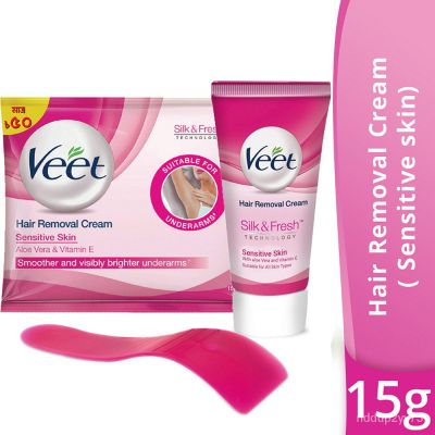 Veet Hair Removal Cream – Underarm Pack 15g [1 ซอง] สีชมพู วีท ครีมขจัดขน ซิลค์แอนด์เฟรช