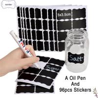 GOHILLER 96pcs/set ครัว ขวดแยม เครื่องเทศ ป้ายกระดานดำ สติ๊กเกอร์ฉลาก แท็กขวด ปากกามาร์กเกอร์