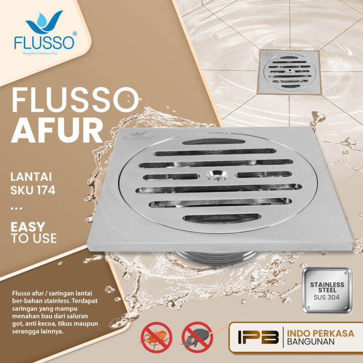 Flusso Saringan Got Kamar Mandi Afur Lantai Floor Drain Pembuangan Air