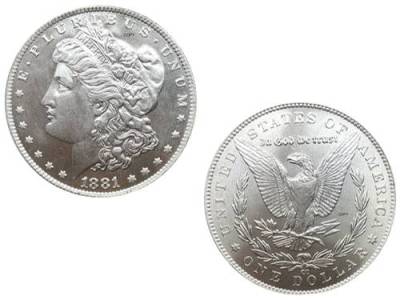 เหรียญอเมริกา1881ซีซีมอร์แกนหนึ่งดอลลาร์เราว่าเหรียญลิเบอร์ตี้คิวโปรนิกเกิลชุบเงิน