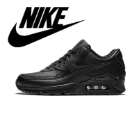 152 Max 90 LEATHER pure black leather mens cushioning running shoes รองเท้ากีฬาผู้ชาย, รองเท้าวิ่งผู้หญิง,