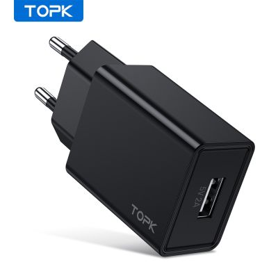 TOPK ที่ชาร์จโทรศัพท์ USB ใน USB ปลั๊ก EU เครื่องชาร์จ5V/2A ที่ชาร์จอะแดปเตอร์ติดผนังเดินทางสำหรับอะแดปเตอร์โทรศัพท์มือถือ