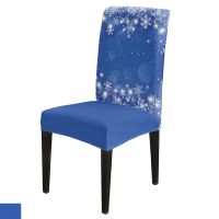 【lz】♗  Natal floco de neve azul fundo cadeira capa jantar elastano estiramento tampas assento decoração do escritório em casa cadeira conjunto caso