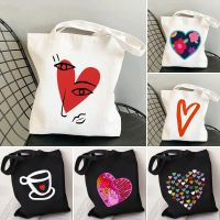 【jw】◐✑  Hearts Doodle Couple Womens Canvas Shoulder Cotton Tote Shopper Shopping Handbag