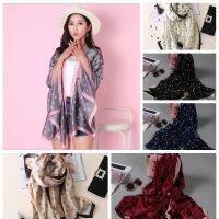 OKANEM Winter Silk Cape Flower Printed Neckerchief Women Scarves Lady Shawl Knitted Wrap