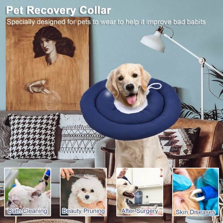 pet-recovery-collar-หลังการผ่าตัด-dog-cone-collar-with-adjustable-neck-drawstring-waterprrof-dog-protective-donut-collar-for-small-medium-large-pets