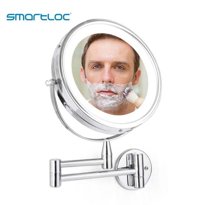 Smartloc Extendable LED 8 Inch 10X Magnifying Bathroom Wall Mounted