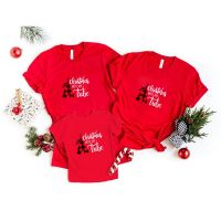 เสื้อยืดผ้าฝ้ายเสื้อยืดผ้าฝ้าย เสื้อยืดคริสต์มาสChristmas Family T-shirt Merry Christmas Family Set Christmas Gift