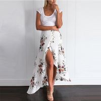 【CW】 Floral Printed Skirt Split Waist Skirts Female Boho Irregular S-L