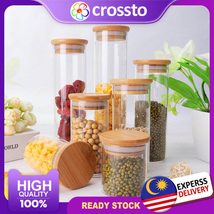 CROSSTO 10Pcs Glass jar set Seasoning Bottle Bamboo Rack Glass Jar ...