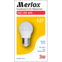 [ซื้อ 9 หลอด แถม 1 หลอด] Merlox หลอดไฟ LED 3W, ESS LED A45 3W 165-265V AC E27 6500K V4, หลอดปิงปอง ขั้ว E27 สีเดย์ไลท์ มอก.1955-2551