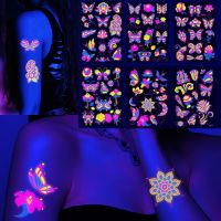 Fluorescent Temporary Tattoos Stickers Face Glowing Waterproof Flower Tattoos Arm Leg Skin Sticker Party Music Bar Tattoo Decor