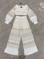 P014-036 PIMNADACLOSET - Lace Trim Crop-Pants Set